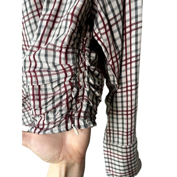 Zara‎ Plaid Cropped Top Size L Preppy Dark Academia Ruched Office Scalloped Hem - Picture 10 of 12